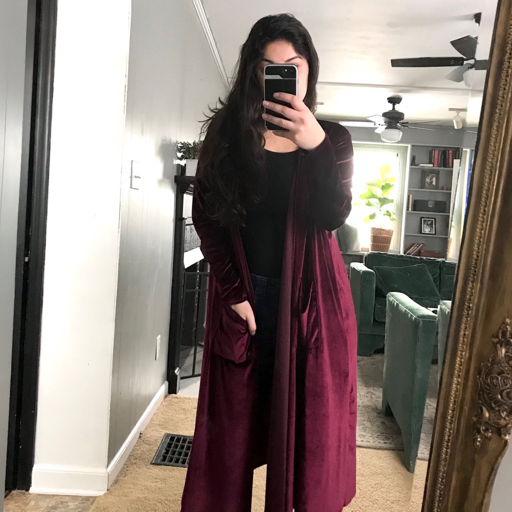 LuLaRoe Burgundy Sarah Velvet Duster